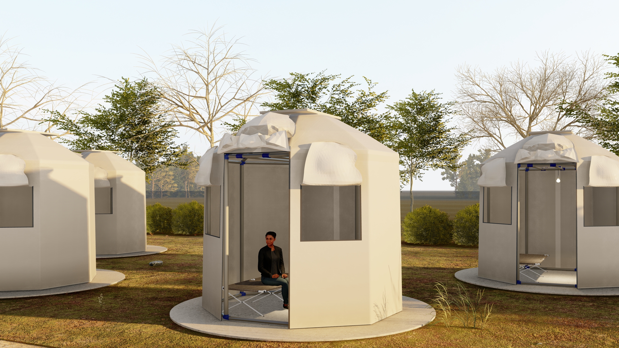 AllSpace usa reciclados, energia solar e design africano para criar moradia modular de baixo custo para deslocados na Nigéria.
