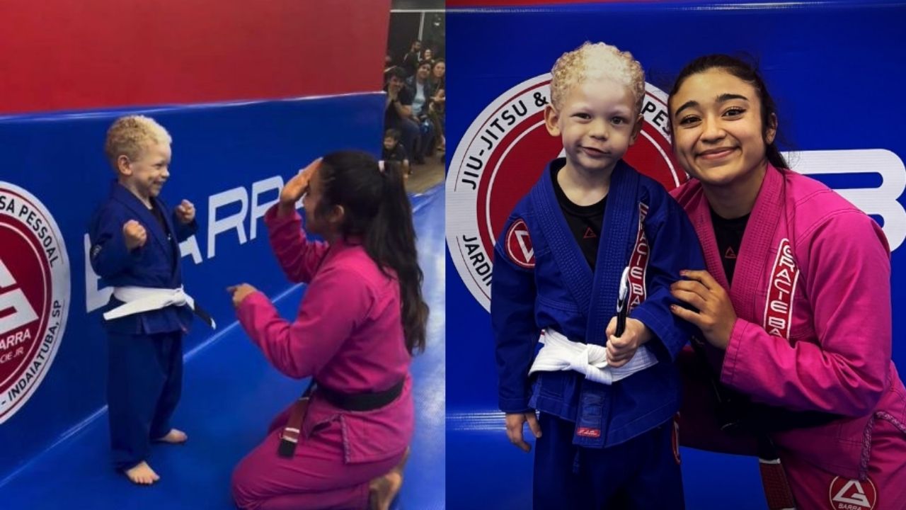 Aluno surdo de 3 anos recebeu o primeiro grau branco no Jiu-Jitsu e entendeu a conquista porque a professora aprendeu Libras para se comunicar com ele, em vídeo que passou de 7