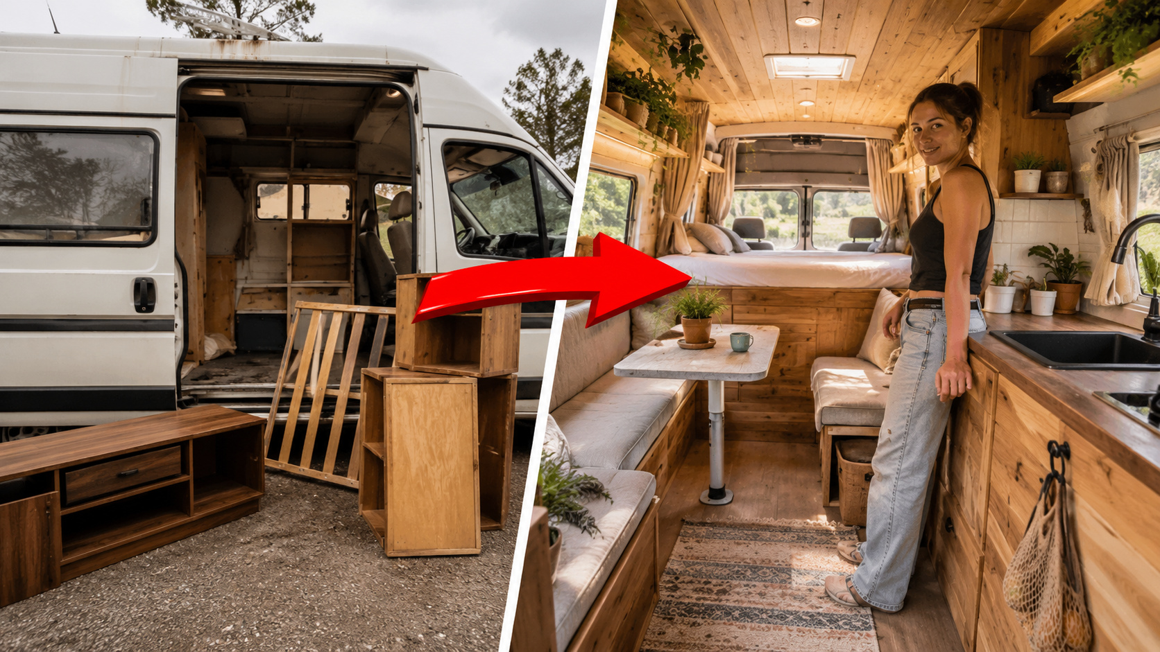 Aos 23 anos, Fliss Freeborn comprou um motorhome usado e transformou o veículo em uma casa sobre rodas com móveis que já tinha no antigo apartamento.