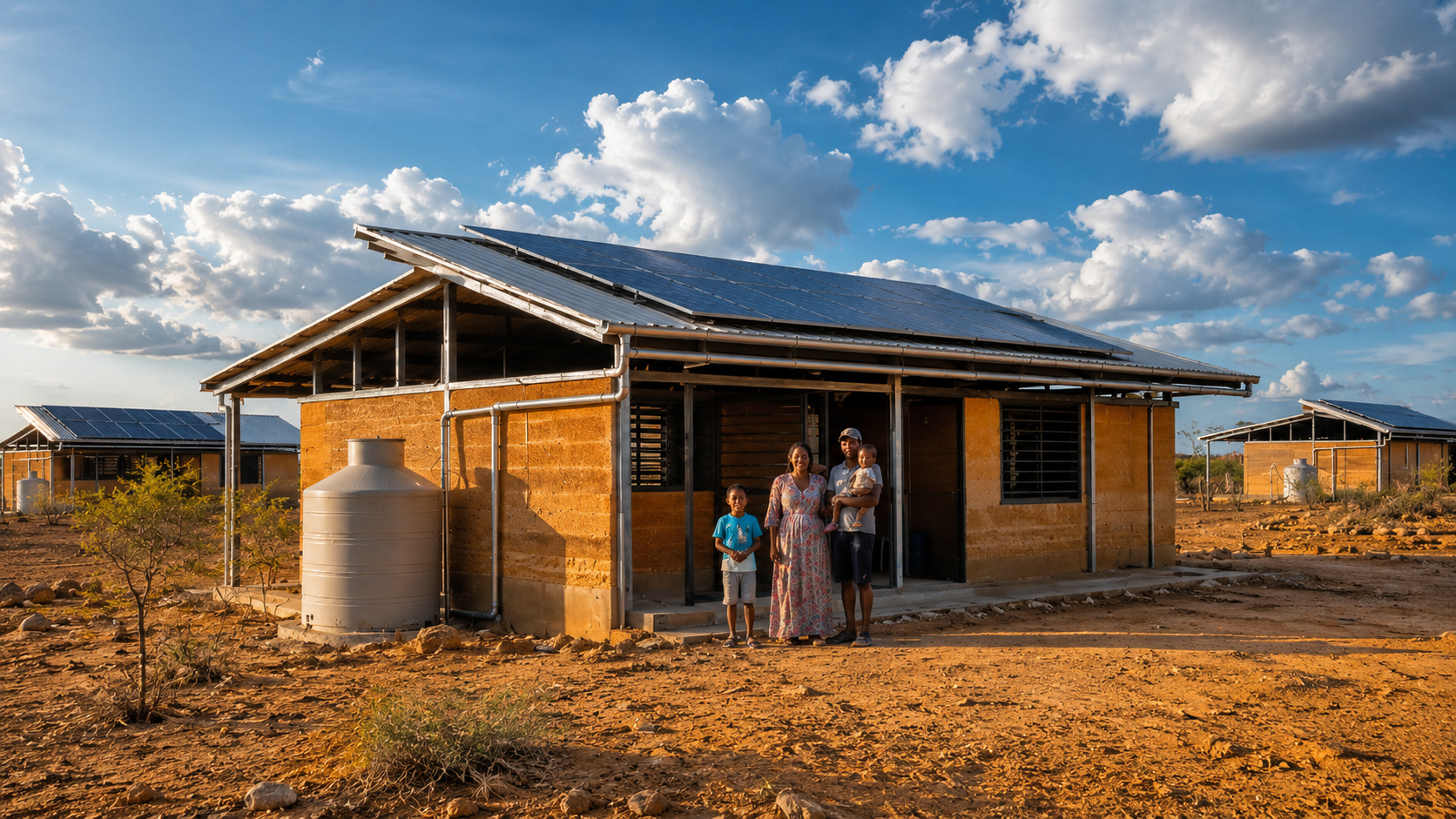 As casas sustentáveis de Alta Guajira unem captação de água da chuva, energia solar e banheiro seco