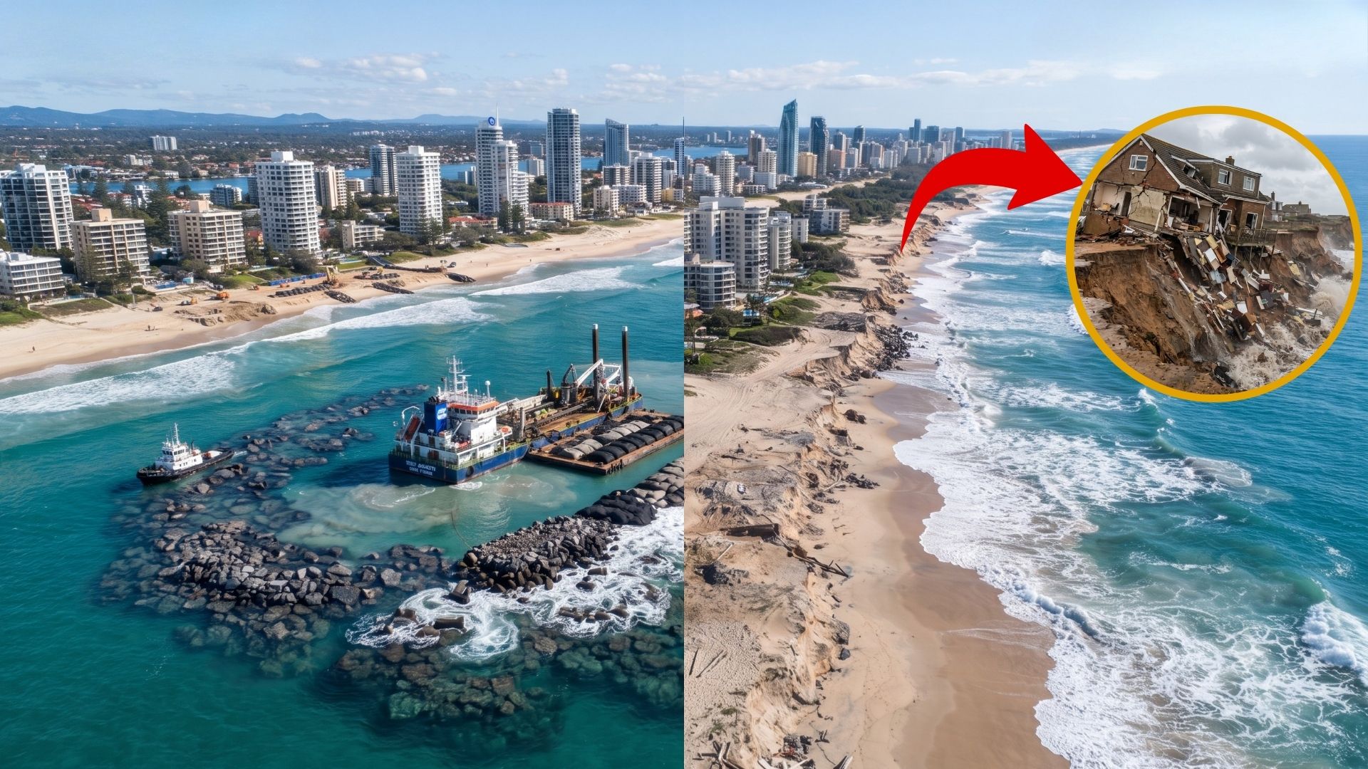 Austrália prepara megaprojeto para erguer um recife artificial no mar, reforçar a proteção da Gold Coast e tentar salvar praias castigadas por tempestades e erosão costeira