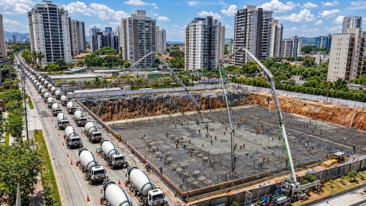 Avenida em São José dos Campos será fechada para 342 caminhões despejarem 2.730 metros cúbicos de concreto sem parar, formando bloco estrutural gigante com 165 estacas de 26 metros (2)