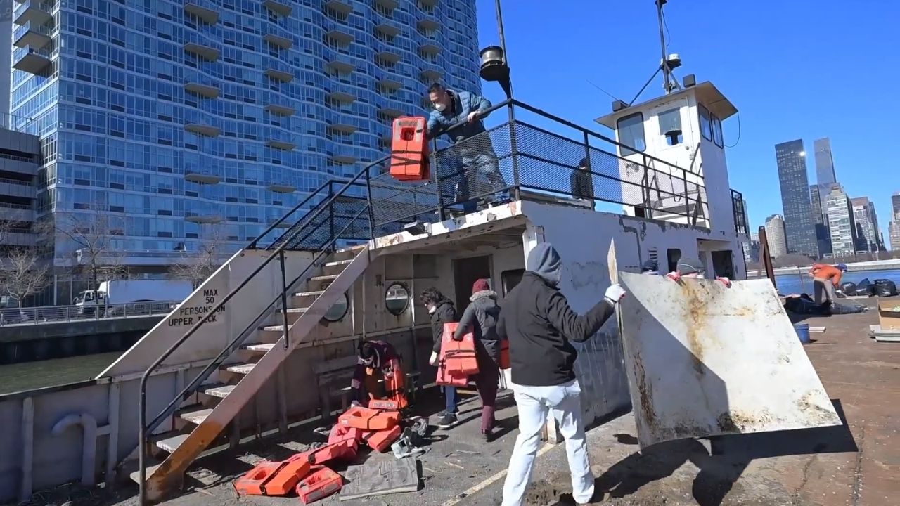 Balsa antiga Prudence Ferry sai de Long Island City para virar recife artificial e atrair vida marinha no Atlântico.