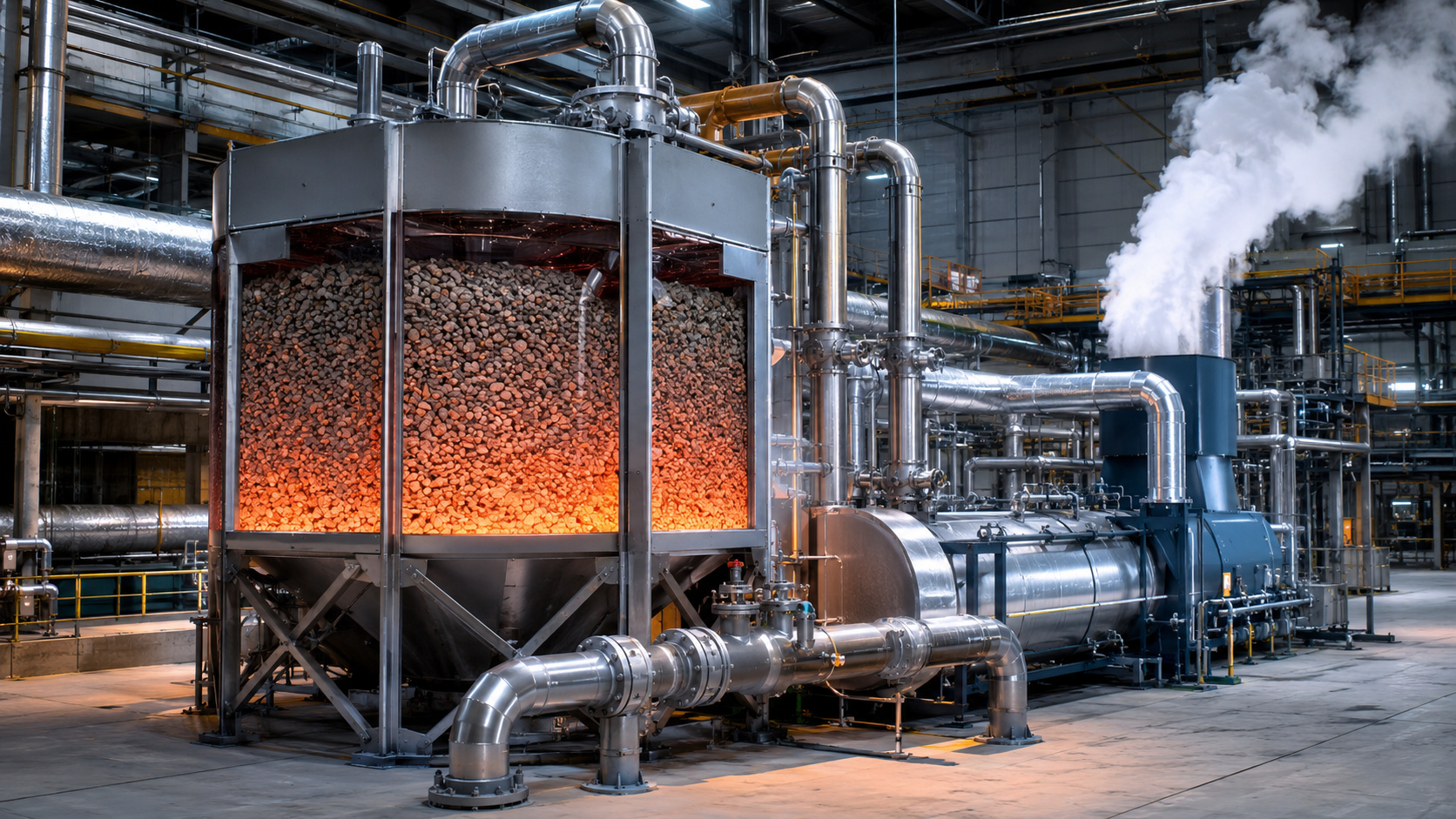 Empresa de Israel criou bateria térmica com rochas trituradas para armazenar calor, gerar vapor industrial limpo e reduzir o uso de gás natural na indústria.