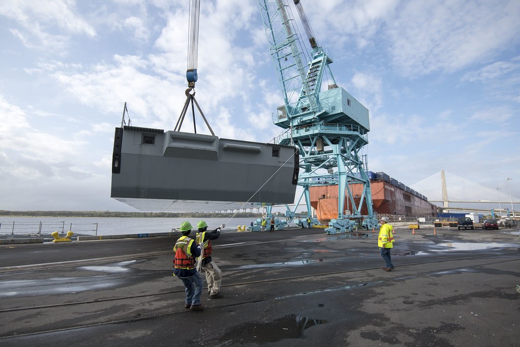 Large industrial module being transported in port operation