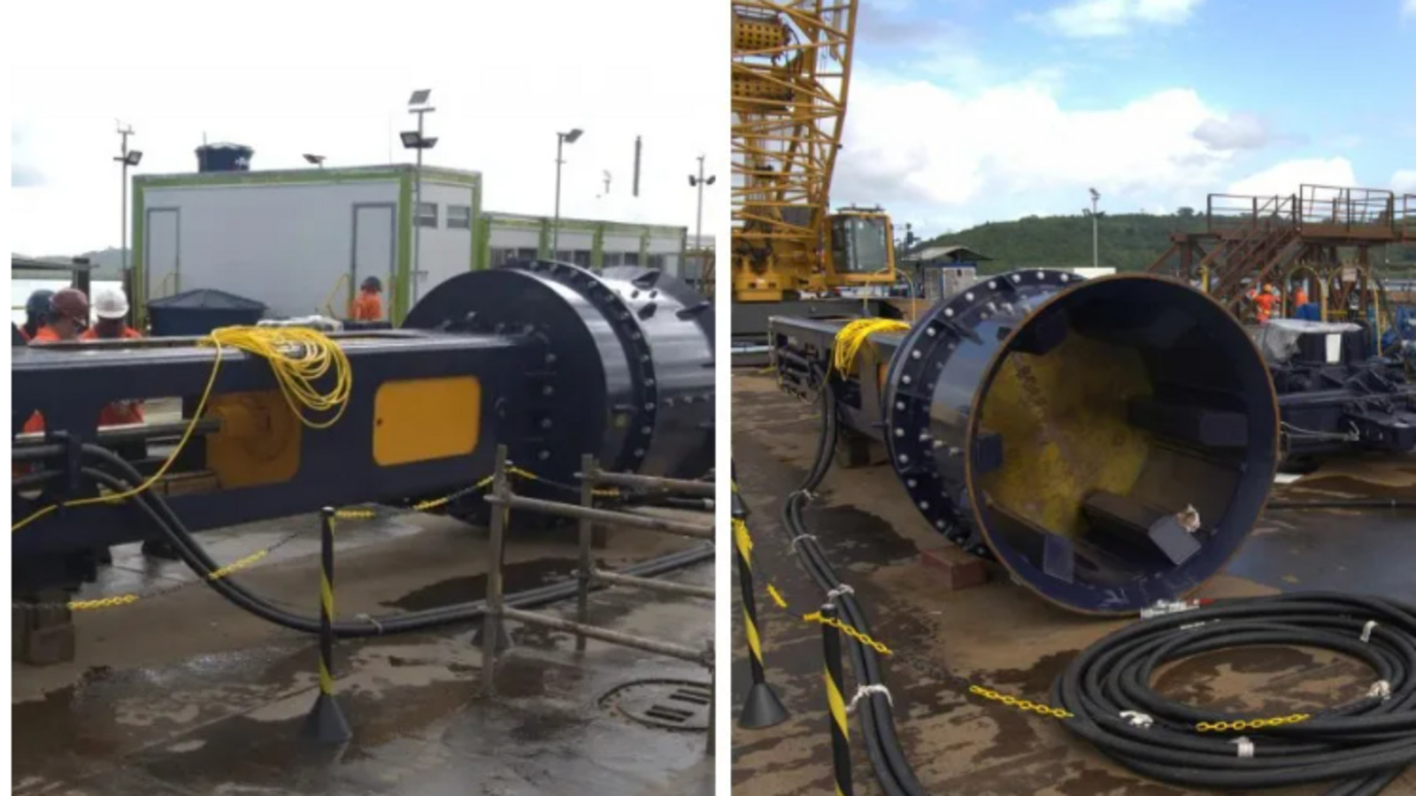 Chega para a construção da ponte de 12,4 km entre Salvador e Itaparica uma balsa de 5 mil toneladas com guindaste colossal e estrutura completa de canteiro flutuante