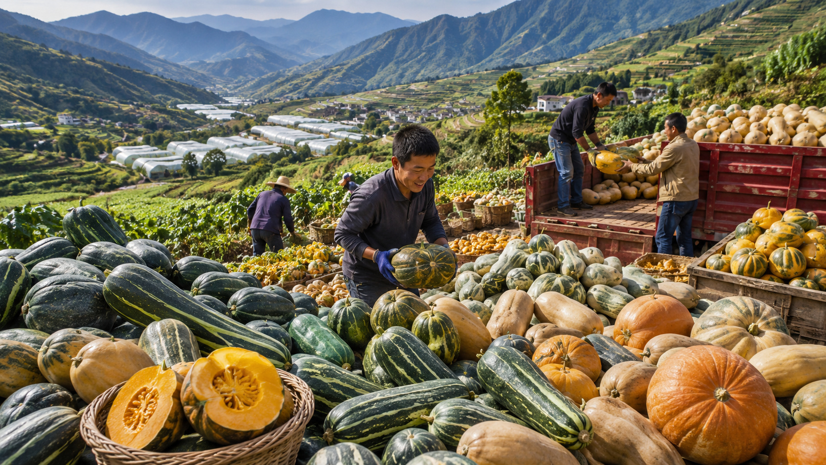 China colhe 7,37 milhões de toneladas de abóboras, abobrinhas e cabaças em um único ano, domina 31,2% da produção mundial e transforma áreas montanhosas em polos de exportação