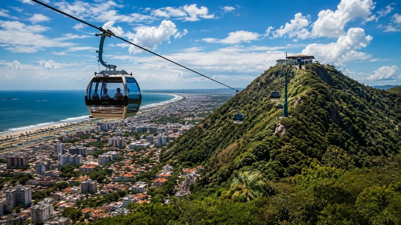 Cidade do litoral do Paraná quer trazer de volta teleférico parado desde os anos 90 e transformar antigo ponto turístico em nova atração; projeto mira o Morro do Escalvado e surge após ponte (2)