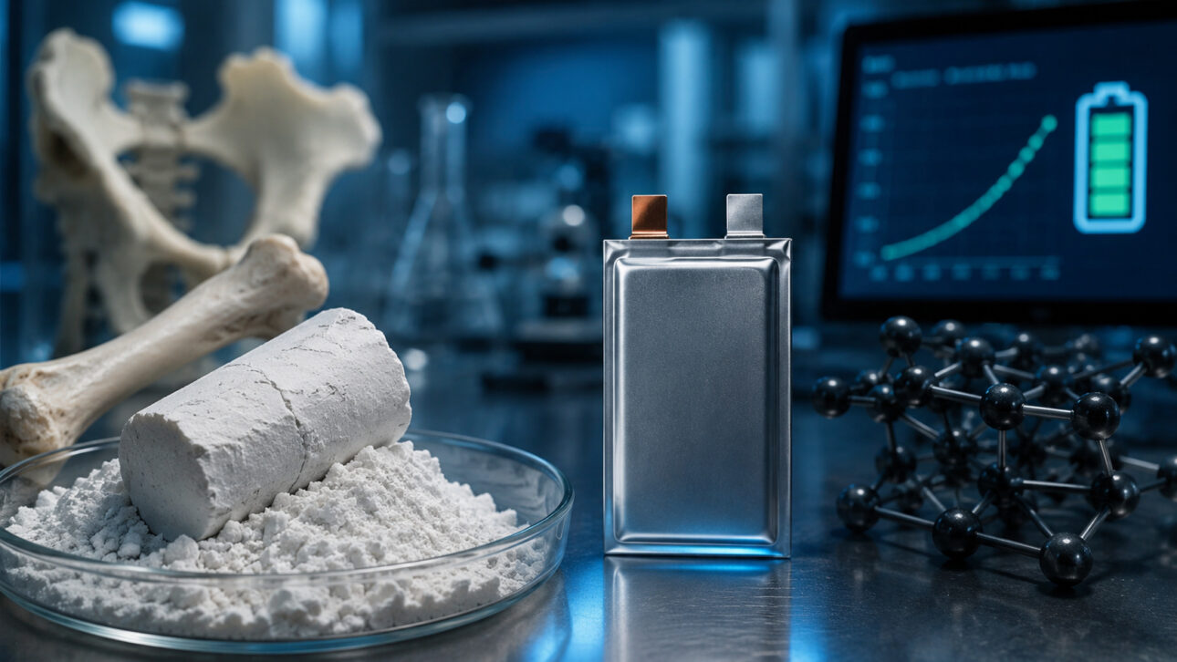 Cientistas construíram uma bateria movida pelo mesmo mineral presente nos ossos e no giz de lousa — abundante, barato e amplamente distribuído pela Terra —, e ela sobreviveu a mil recargas mantendo cerca de três quartos de sua capacidade, em um passo raro rumo a um futuro sem lítio
