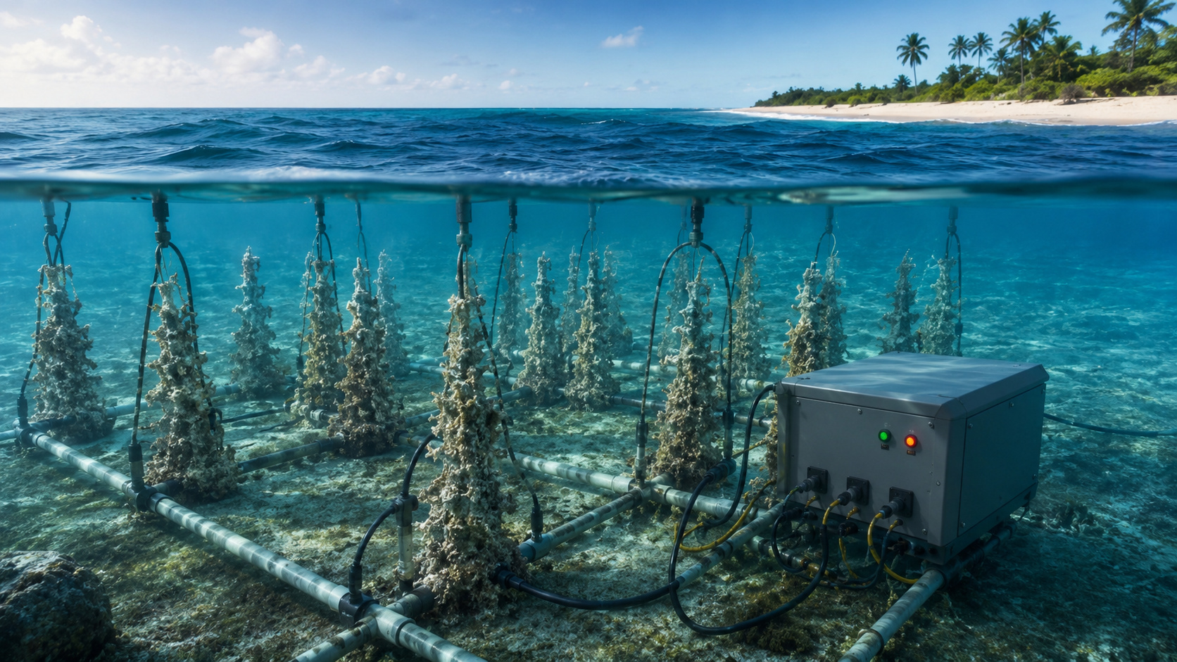 Cientistas criam “recifes elétricos” no fundo do mar com baixa voltagem, fazem minerais grudarem como calcário