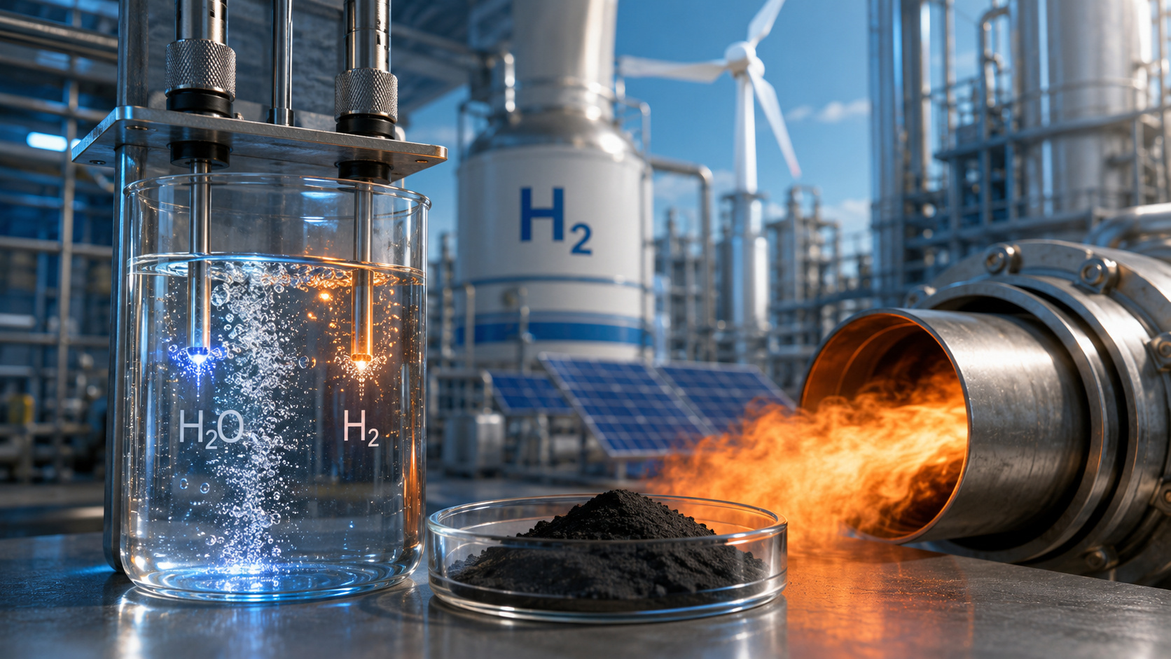 Calor desperdiçado por fábricas pode virar hidrogênio: cientistas usam catalisador de perovskita para extrair combustível da água a temperaturas até 500°C mais baixas