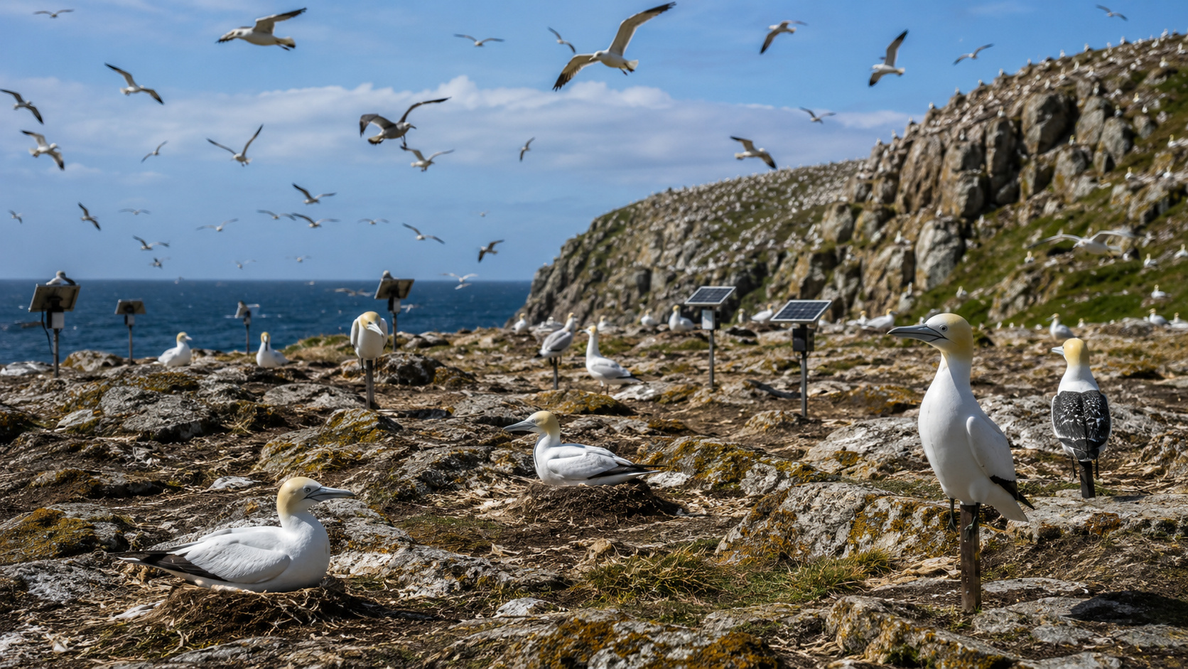Cientistas usam pássaros artificiais e alto-falantes solares para “enganar” aves marinhas, reativar rotas de nidificação e fazer uma colônia renascer em ilha que parecia abandonada