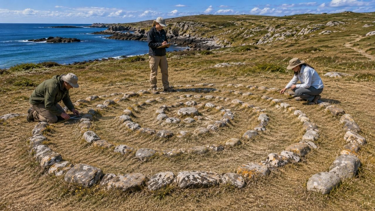 Círculo de pedras de 4.000 anos surgiu sob plantação perto de Belfast depois que fotos aéreas revelaram marca estranha no campo, levando arqueólogos a encontrar monumento (2)