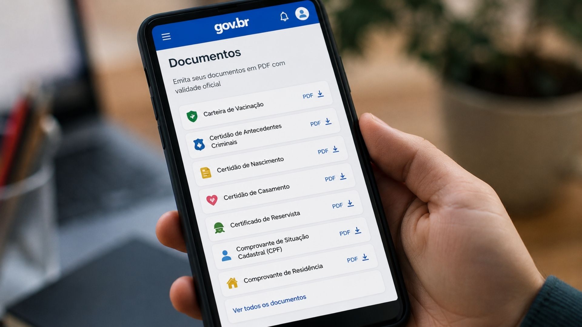 Gov.br reúne 13 certidões e documentos oficiais em PDF num só atalho, da carteira de vacinação aos antecedentes criminais. Veja a lista e como baixar.