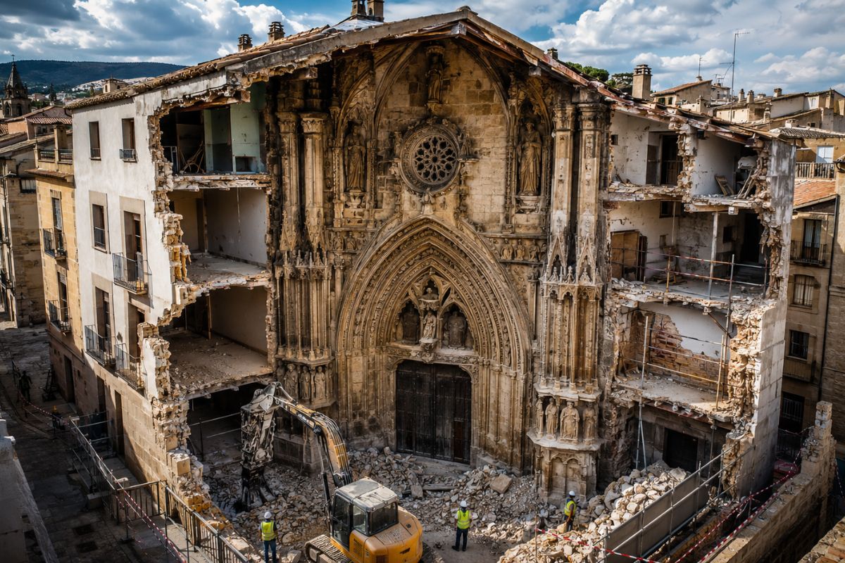 Casa em Úbeda escondia atrás de uma parede de gesso 11 metros de fachada de igreja do século XIV. Veja o que aconteceu com a obra e com o proprietário.