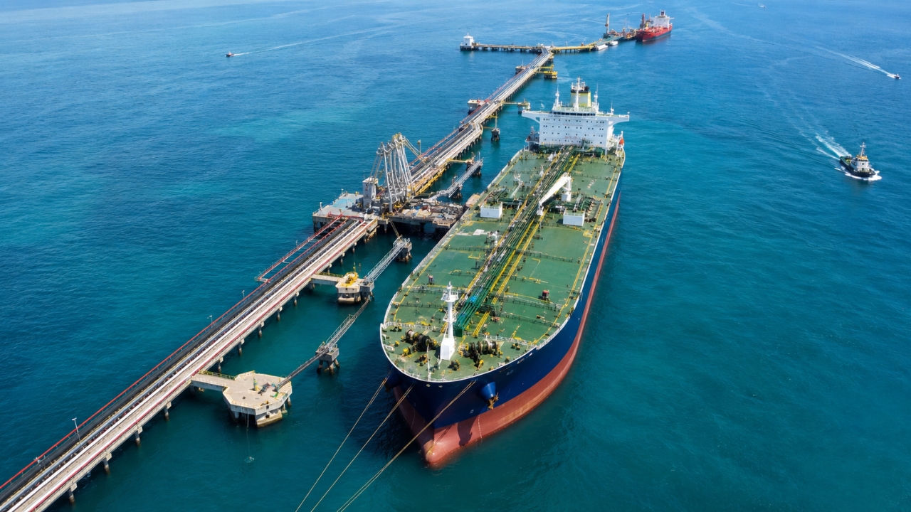 Navio-tanque atracado em terminal marítimo ilustra a dependência brasileira das importações de diesel, que em abril tiveram forte concentração na Rússia antes da queda de 65% registrada em junho, em meio aos impactos da guerra na Ucrânia sobre refinarias e exportações russas.