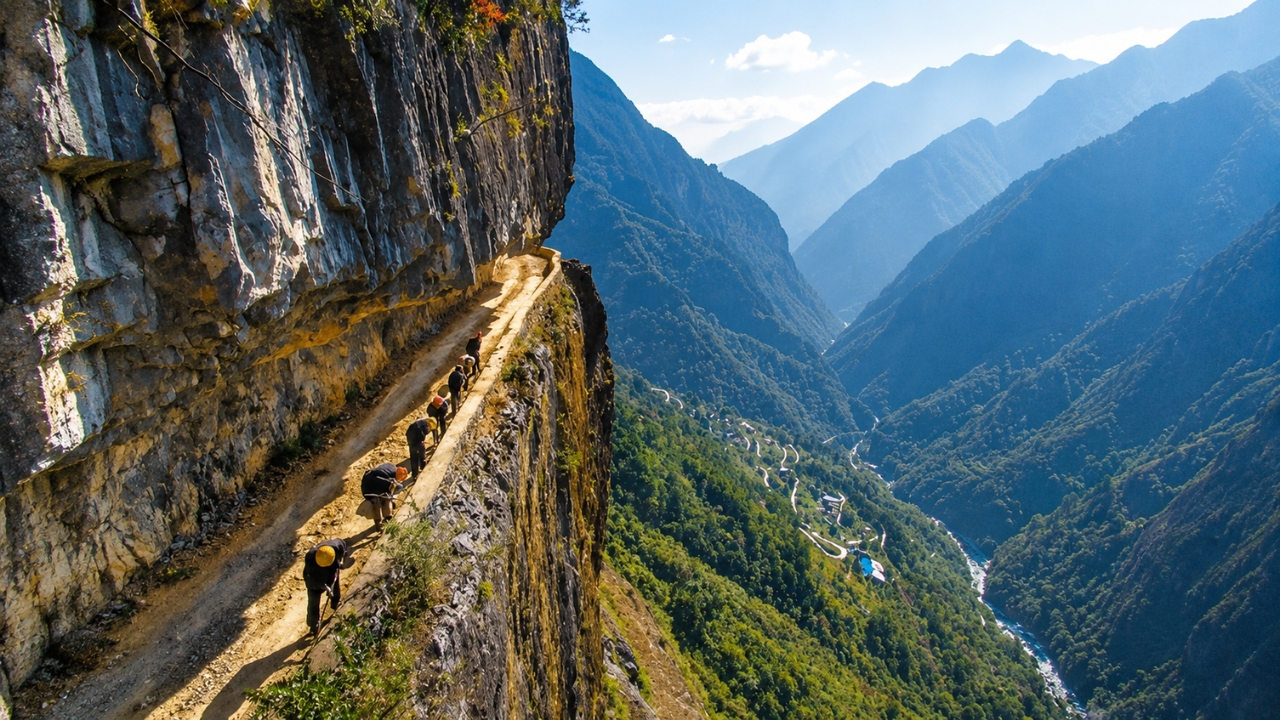 Na China, 23 famílias passaram mais de 4 anos escavando uma estrada de 1,2 km em um penhasco gigante para sair do isolamento, abandonar trilhas estreitas de montanha e transformar a rotina de um vilarejo esquecido
