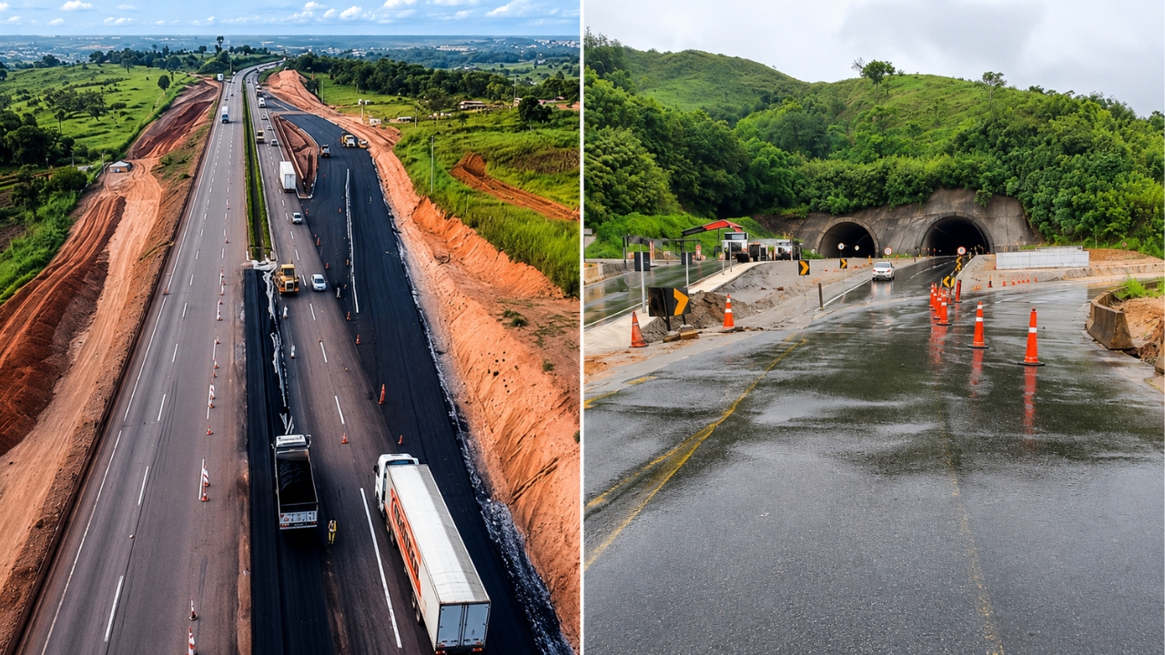 Obras de duplicação da BR-381, iniciadas em 2015, ainda não foram concluídas Divulgação/Arteris Fernão Dias e DIvulgação/PRF
Fonte: Agência Senado