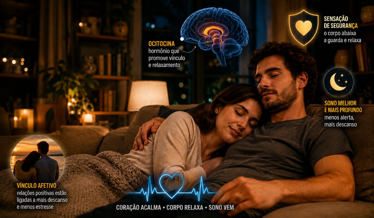 Entenda por que sentir sono perto de quem você ama pode estar ligado à segurança emocional, relaxamento e qualidade do sono. (Imagem: Ilustrativa)