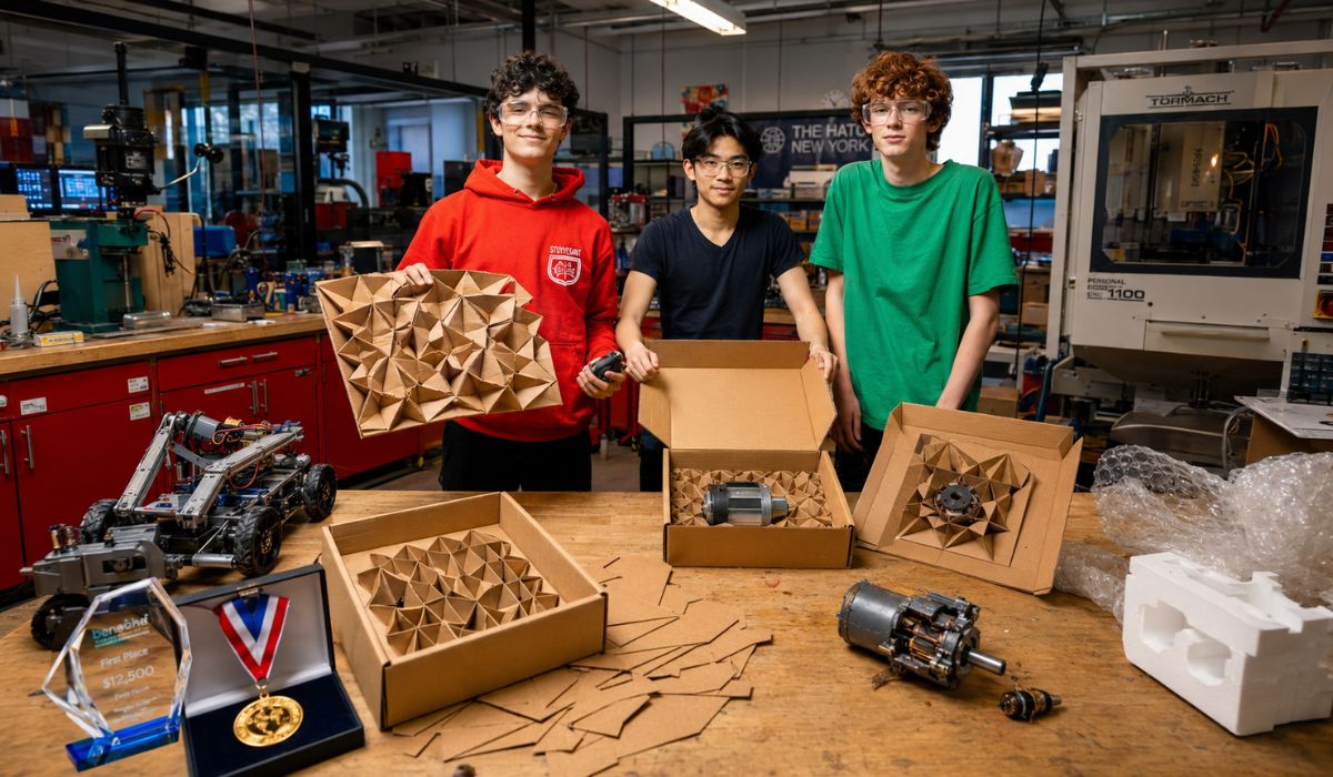 Kiriboard usa papelão recortado em kirigami para testar embalagem sustentável contra isopor e plástico bolha em entregas com prêmio. (Imagem: Ilustrativa)