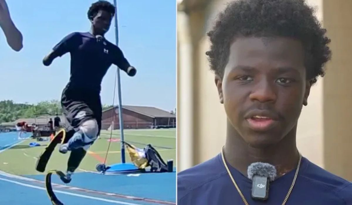 Chase Merriweather, amputado aos 3 anos após sepse, virou destaque no atletismo escolar e mira uma vaga nos Jogos Paralímpicos de 2028. - Imagem: 6abc Philadelphia/YouTube