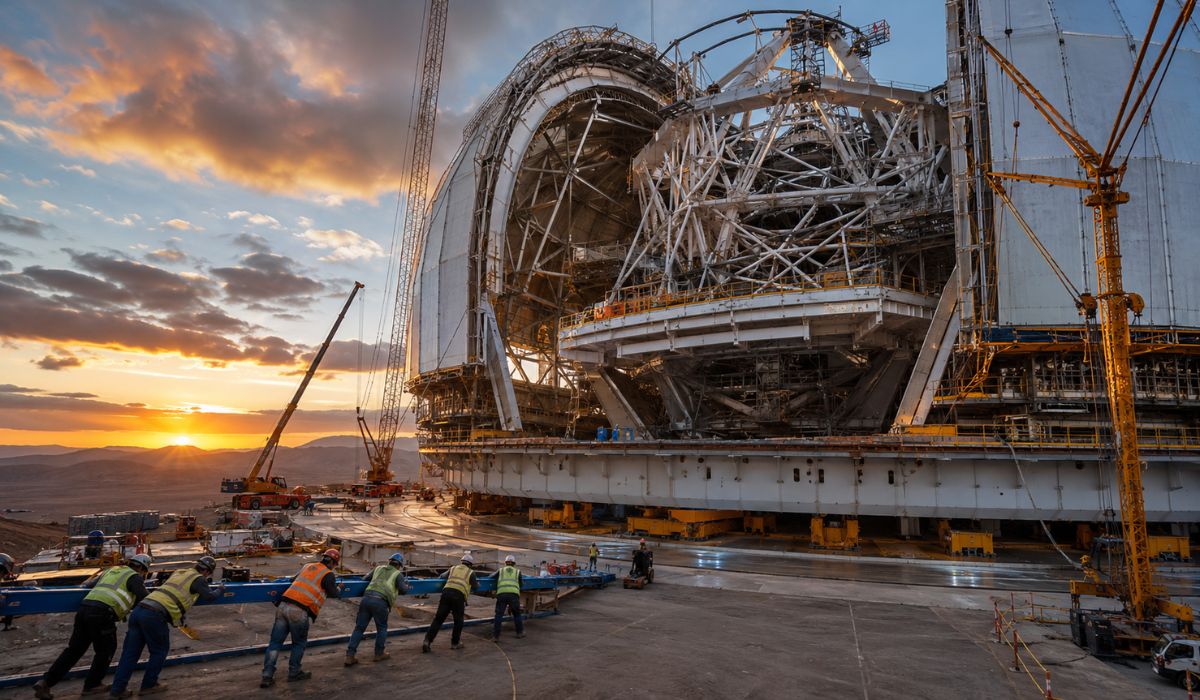 No Atacama, o ELT faz estrutura de 3.500 toneladas girar sobre óleo de 80 micrômetros para construir o maior telescópio óptico do mundo. (Imagem: Ilustrativa)