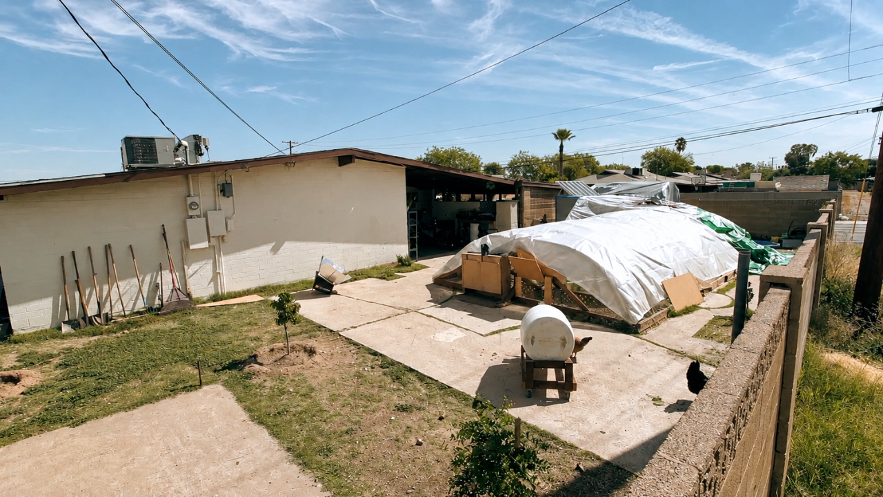 No quintal da família McClung, em Mesa, no Arizona, a antiga piscina vazia foi coberta e transformada no Garden Pool, uma estufa urbana com aquaponia que passou a combinar criação de tilápia, galinhas, ovos frescos e cultivo de alimentos orgânicos durante todo o ano.