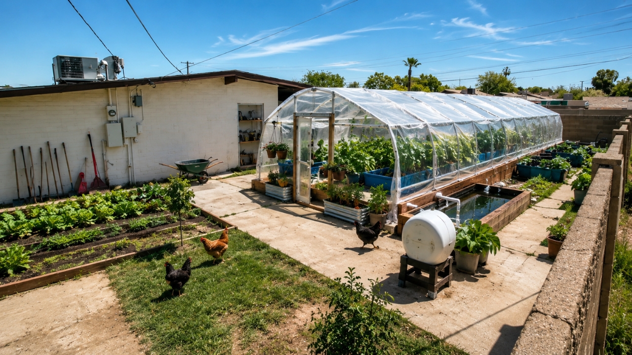 Uma piscina vazia de quase 3 metros virou criação de tilápia no quintal depois que uma família transformou o espaço perigoso para crianças em estufa urbana com ovos e alimentos orgânicos