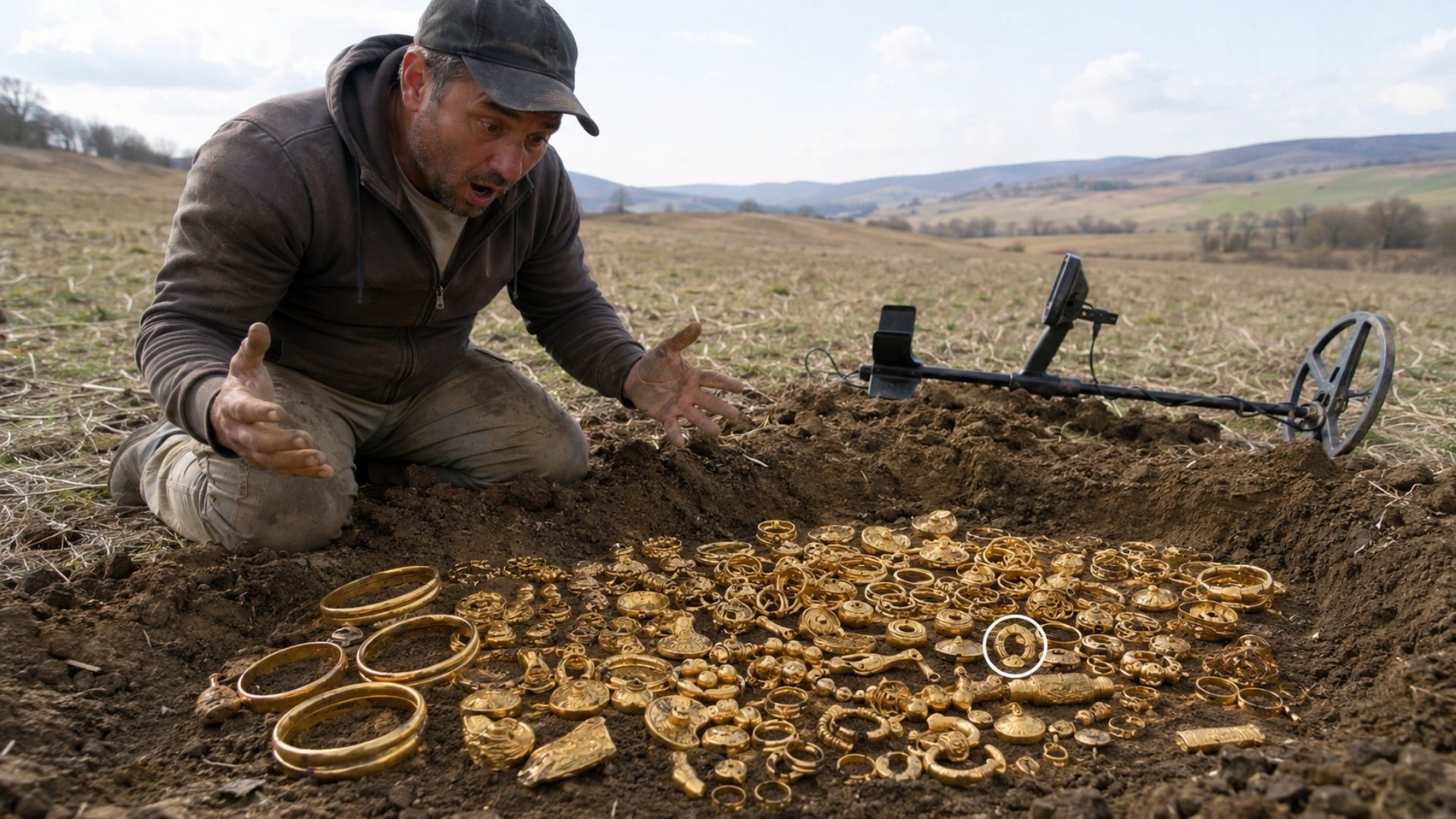 Na Romênia, um detectorista achou um tesouro de ouro da Idade do Bronze: 121 peças de 3.400 anos em Cluj, na Transilvânia, incluindo um anel sem paralelo.