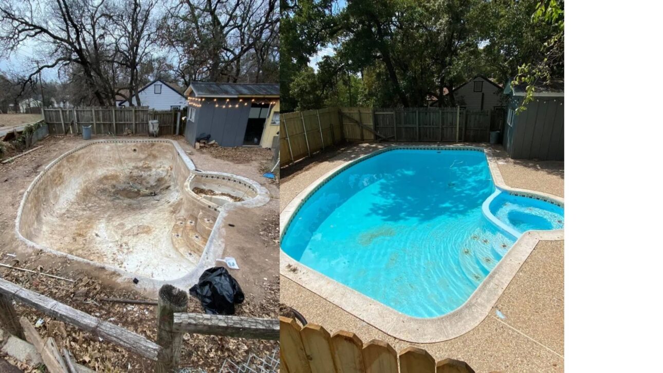 Agora está assim, uma piscina totalmente funcional para passar aqueles dias quentes de verão.
Credit: Mercury Press