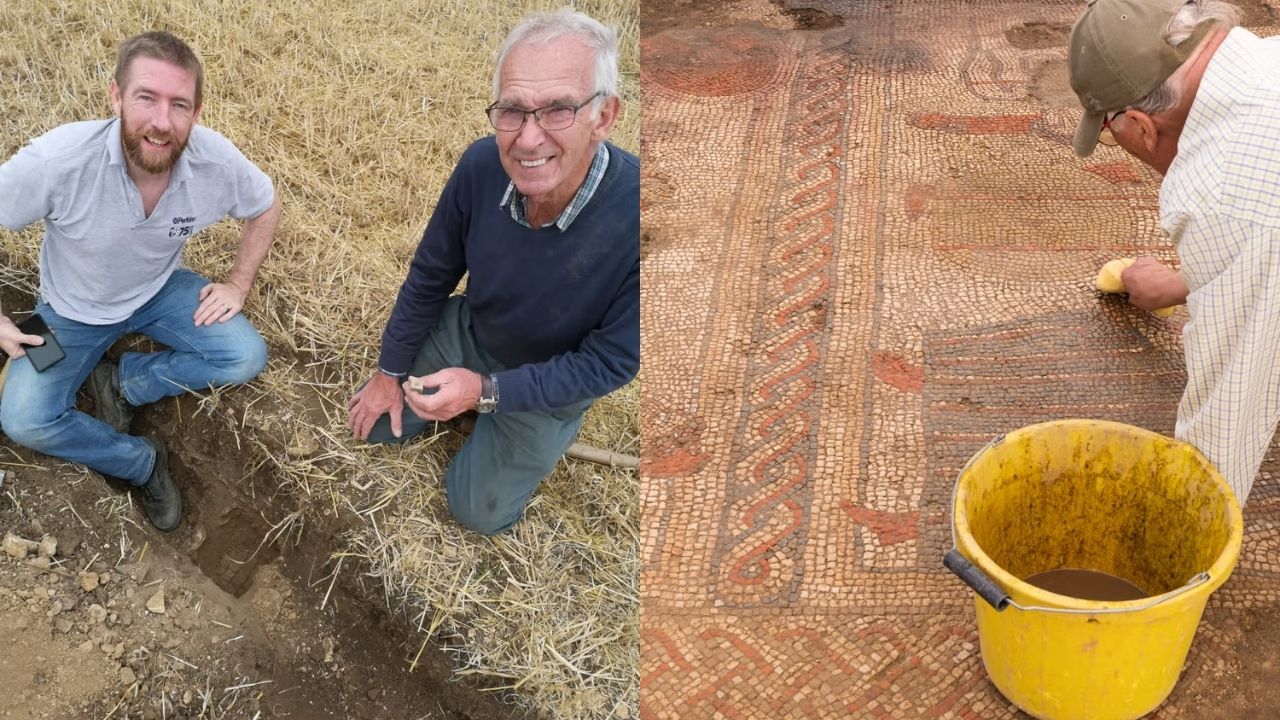 Fazendeiro acha mosaico romano em campo de trigo; vila romana em Rutland revela Aquiles e Heitor.