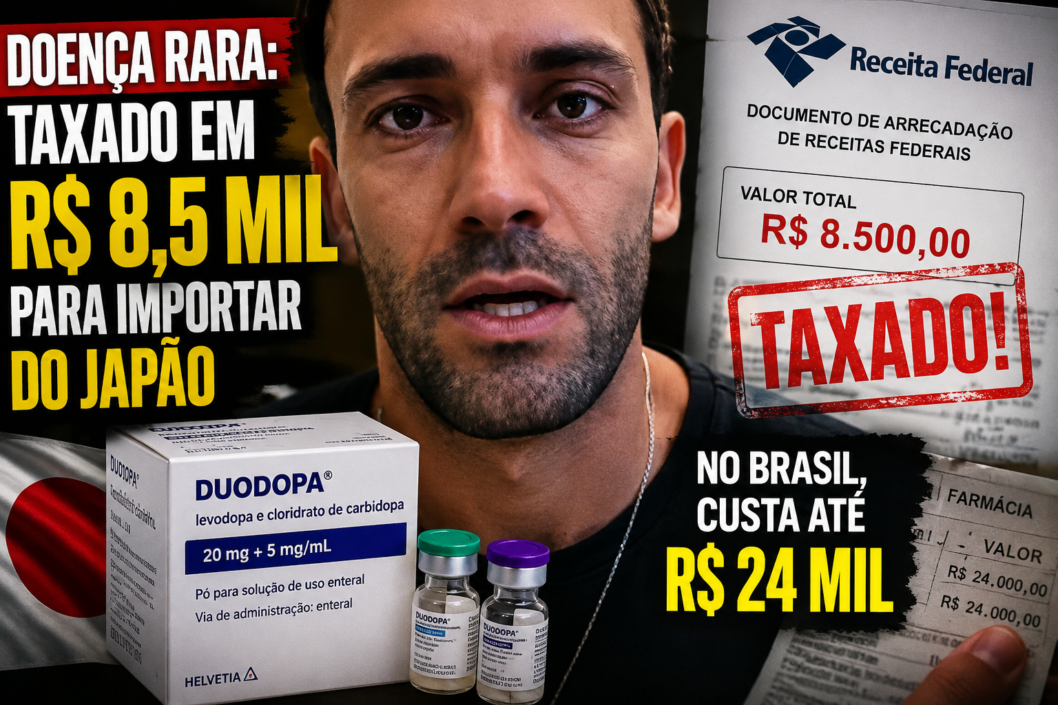 Homem com doença rara é taxado em R$ 8,5 mil pela Receita Federal ao importar do Japão remédio que no Brasil custa até R$ 24 mil, e reacende debate sobre tributação de medicamentos importados