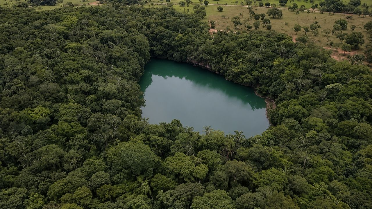 Lagoa de Niquelândia revela dolina azul, caverna subterrânea, profundidade da lagoa e câmera perdida em Goiás.