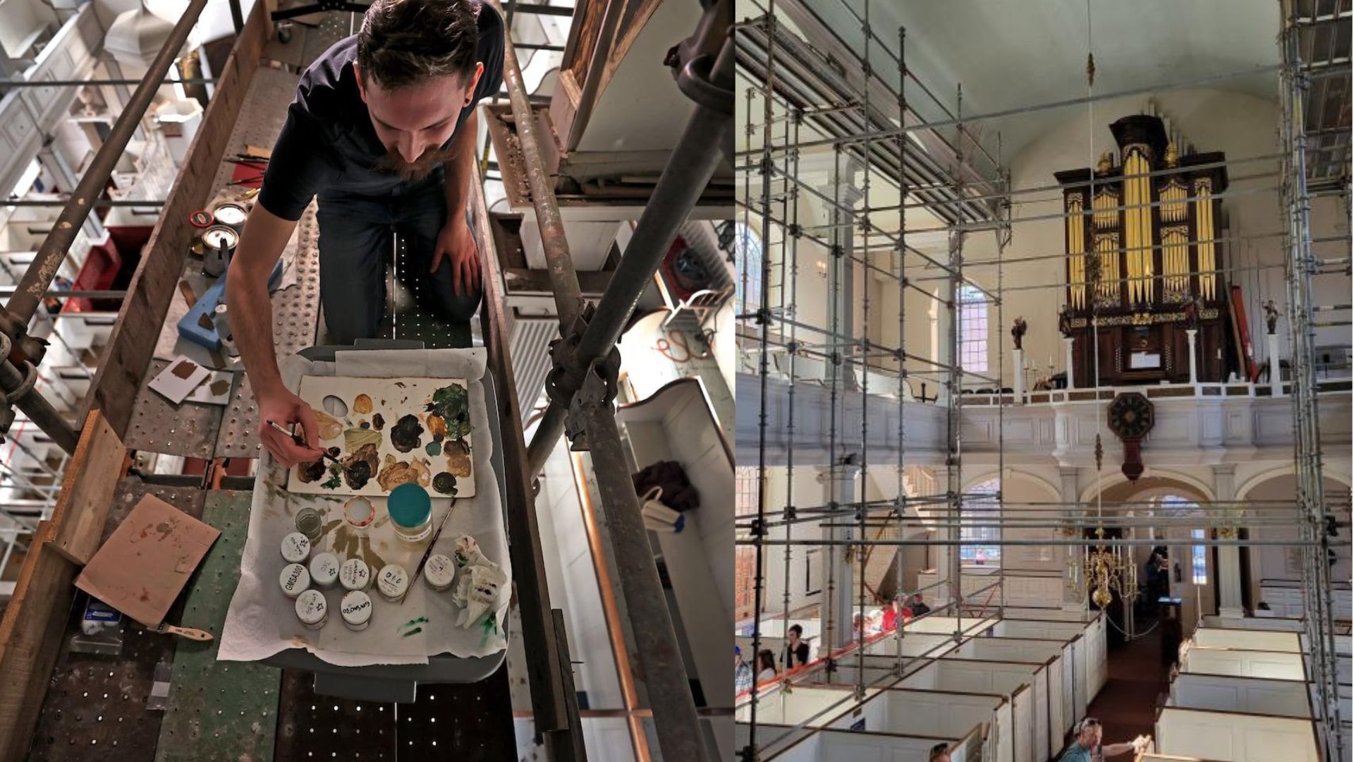 Restauradores removem sete camadas de tinta e revelam 20 anjos coloniais escondidos há mais de um século em igreja histórica de Boston.