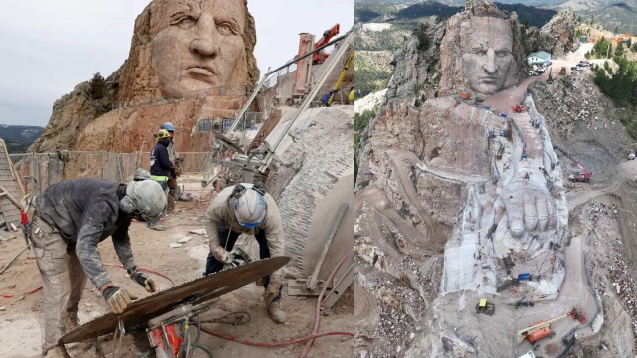 Monumento de Cavalo Louco transforma montanha nos EUA em escultura de 172 metros, construída há décadas e ainda sem data para terminar.