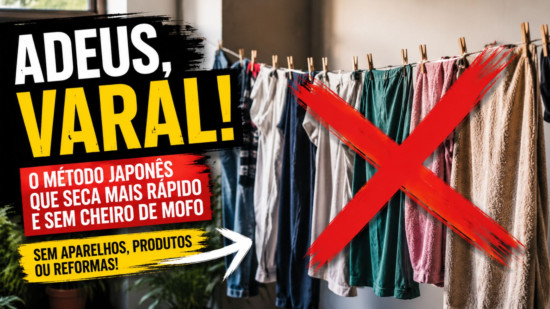 Técnica japonesa organiza roupas em arco no varal para melhorar a circulação de ar e acelerar a secagem em ambientes fechados, sem aparelhos.