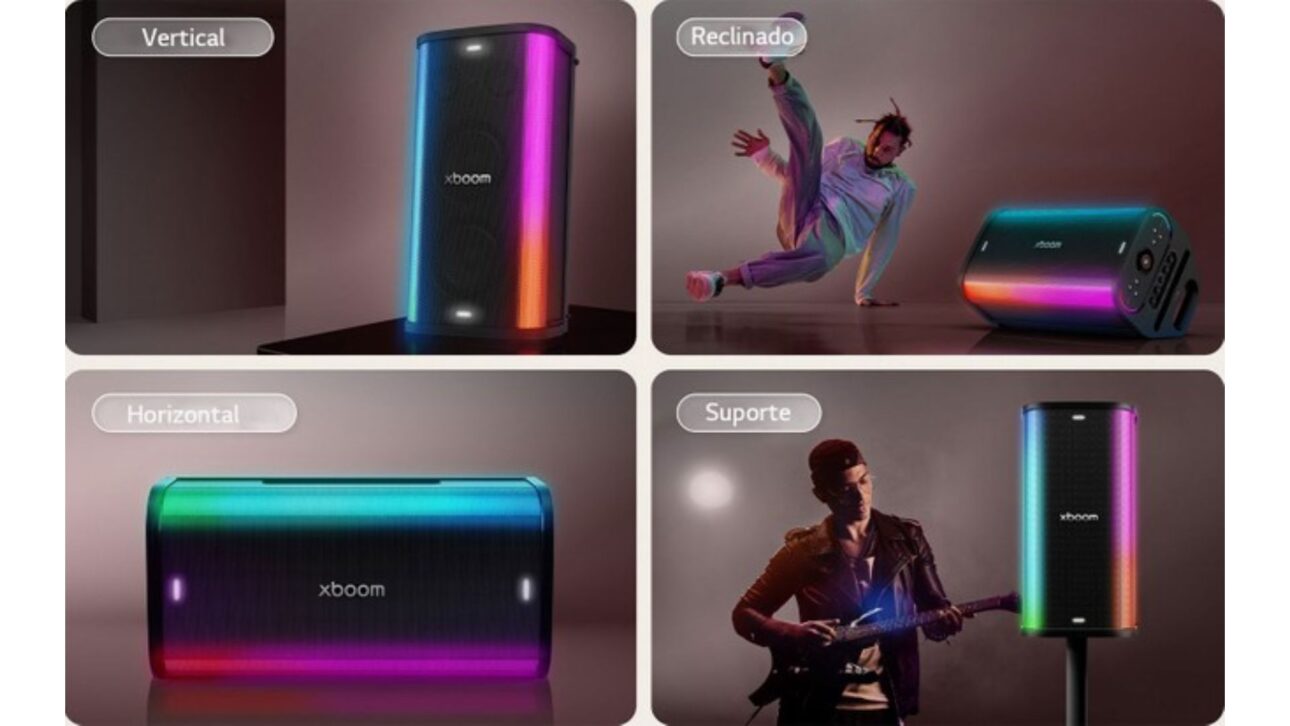 LG xboom Stage 501 chega ao Brasil com bateria de 25 horas, karaokê com IA, som refinado por will.i.am e potência para festas.