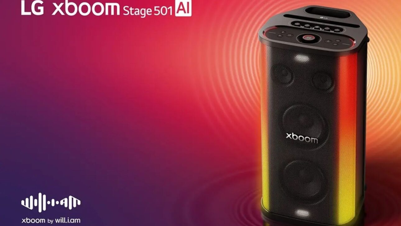 LG xboom Stage 501 chega ao Brasil com bateria de 25 horas, karaokê com IA, som refinado por will.i.am e potência para festas.