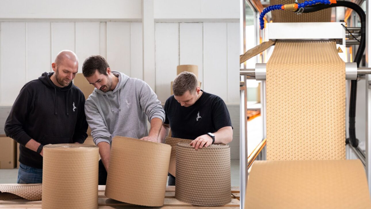 Startup alemã cria plástico-bolha de papel para proteger caixas de papelão e reduzir plástico em entregas, com projeto europeu de € 13 milhões.