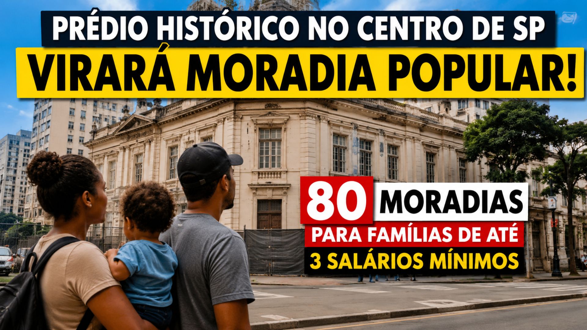 Prédio histórico da Praça da República será transformado em 80 moradias populares com retrofit e acessibilidade no centro de São Paulo.