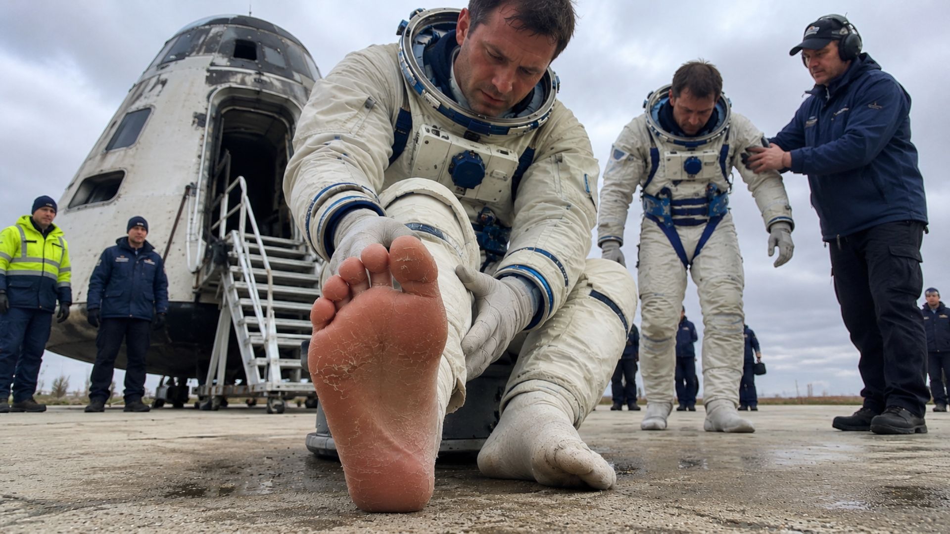 Entenda por que astronautas voltam do espaço com perda de calos nos pés, dor ao caminhar e readaptação difícil após meses em órbita.