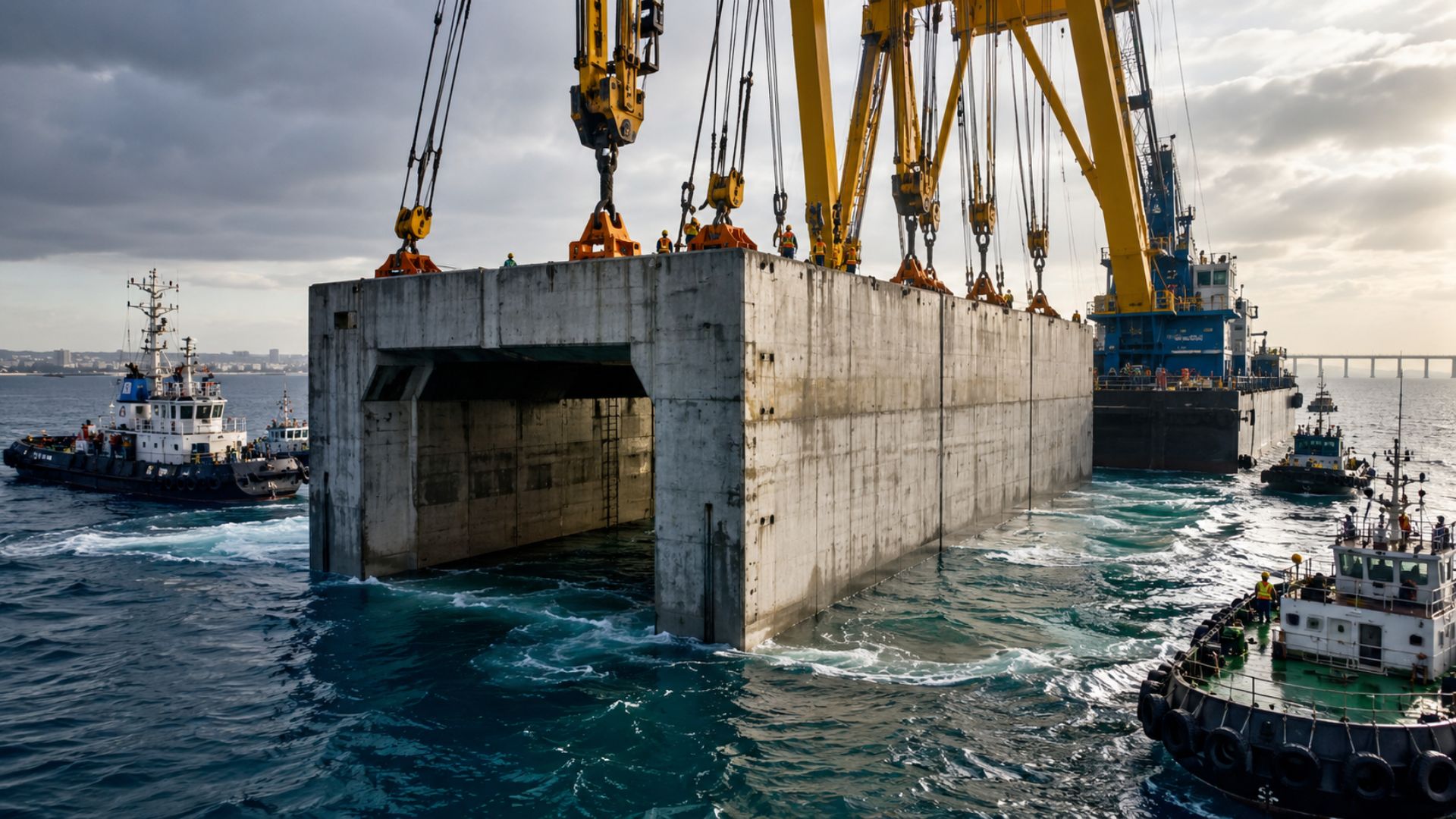 Dinamarca afundou 20 blocos de concreto de 55 mil toneladas no mar para criar o túnel de Øresund e ligar o país à Suécia.