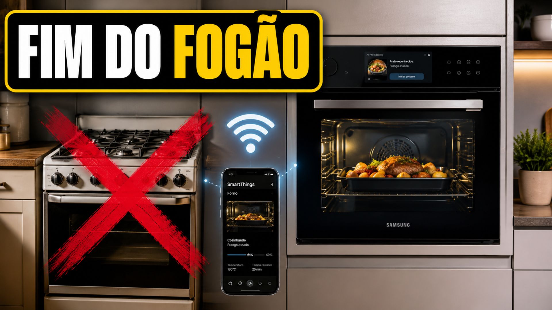 Conheça o forno inteligente da Samsung com câmera interna, IA, vapor integrado e SmartThings para monitorar receitas e facilitar o preparo.