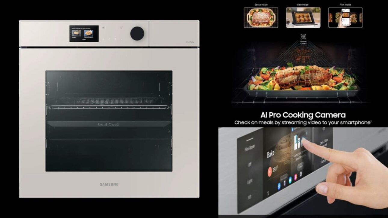 Conheça o forno inteligente da Samsung com câmera interna, IA, vapor integrado e SmartThings para monitorar receitas e facilitar o preparo.