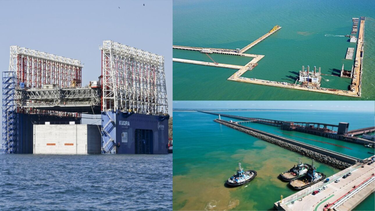 Brasil usou 42 caixões de concreto e a maior doca flutuante do mundo para construir um quebra-mar de 3,8 km no Porto do Açu.