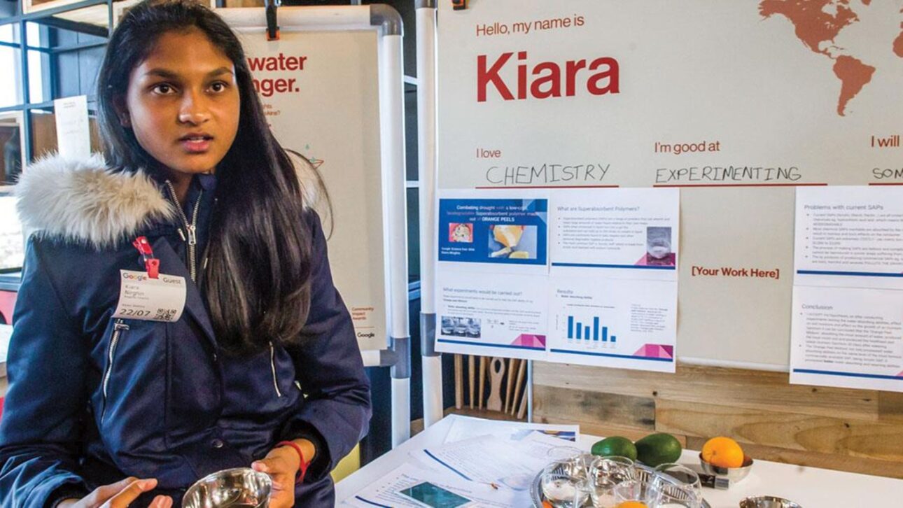 Estudante criou polímero biodegradável com cascas de laranja e abacate para reter água no solo e venceu a Google Science Fair aos 16 anos.