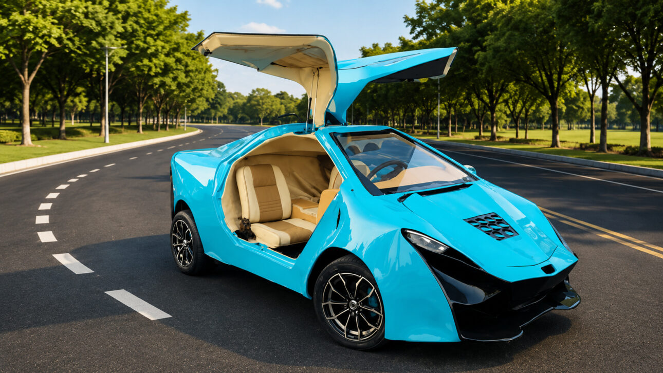 a teenager from Ghana collected iron pipes and parts from junkyards and spent years building a sports car from scratch with doors that open like wings