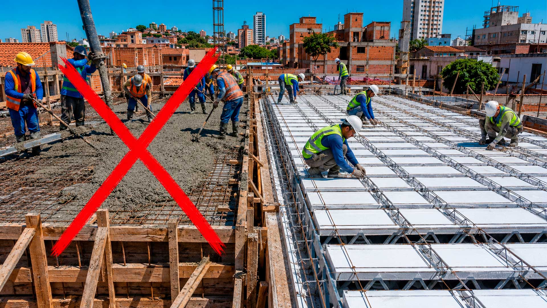 Laje pré-moldada com EPS ganha espaço em obras residenciais por reduzir peso, acelerar a montagem e diminuir o uso de fôrmas de madeira no canteiro