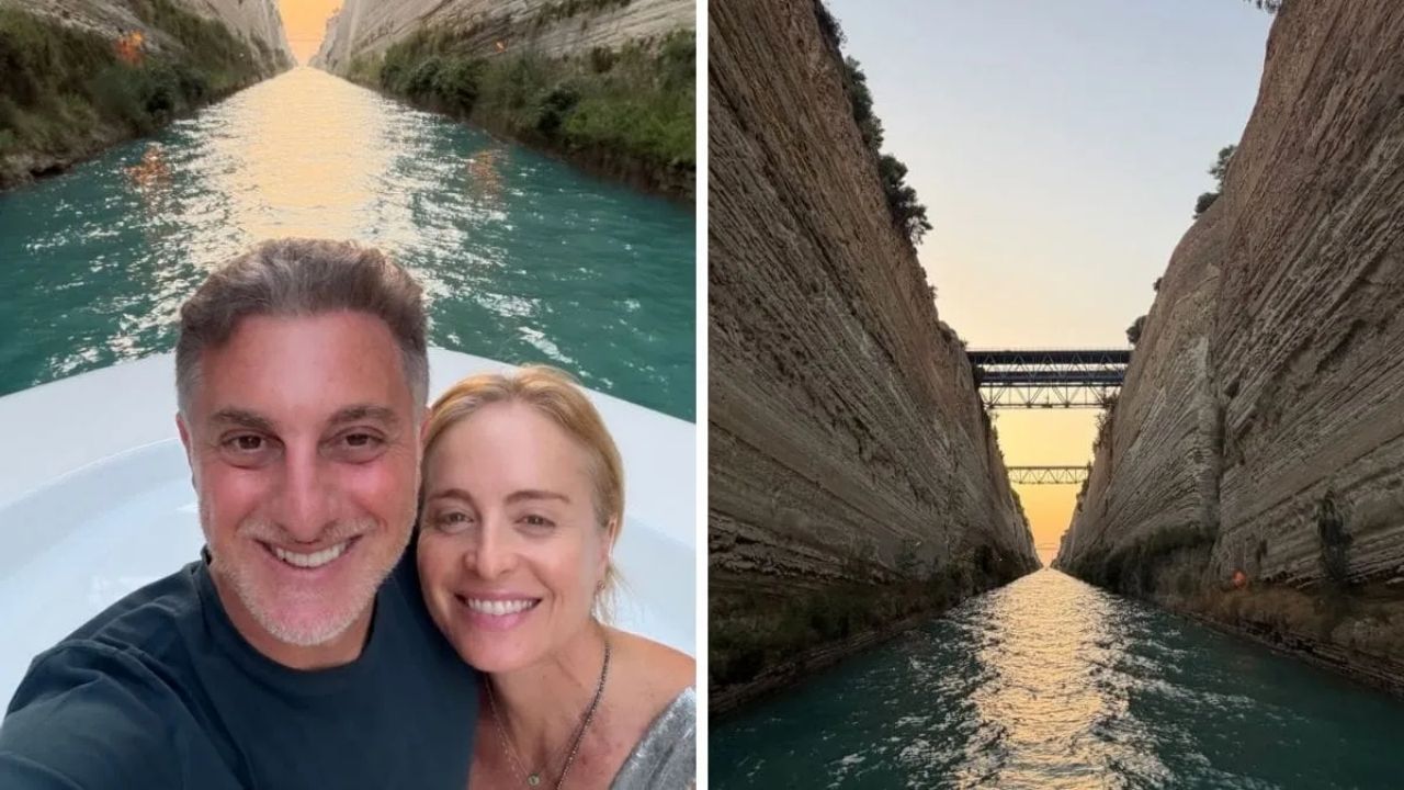 Luciano Huck e Angélica cruzam o Canal de Corinto na Grécia entre paredões de quase 80 metros e revelam a história da obra.