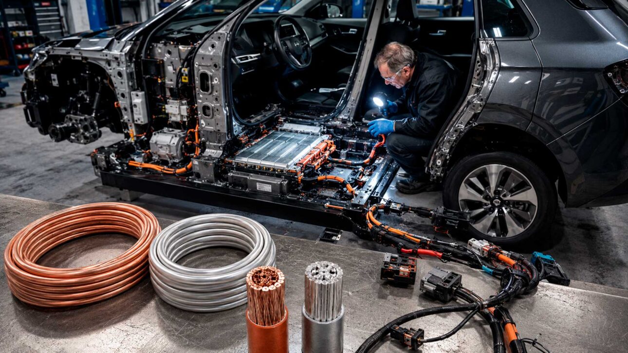 Manufacturers replace part of the copper with aluminum in electric car wiring to reduce weight and production costs